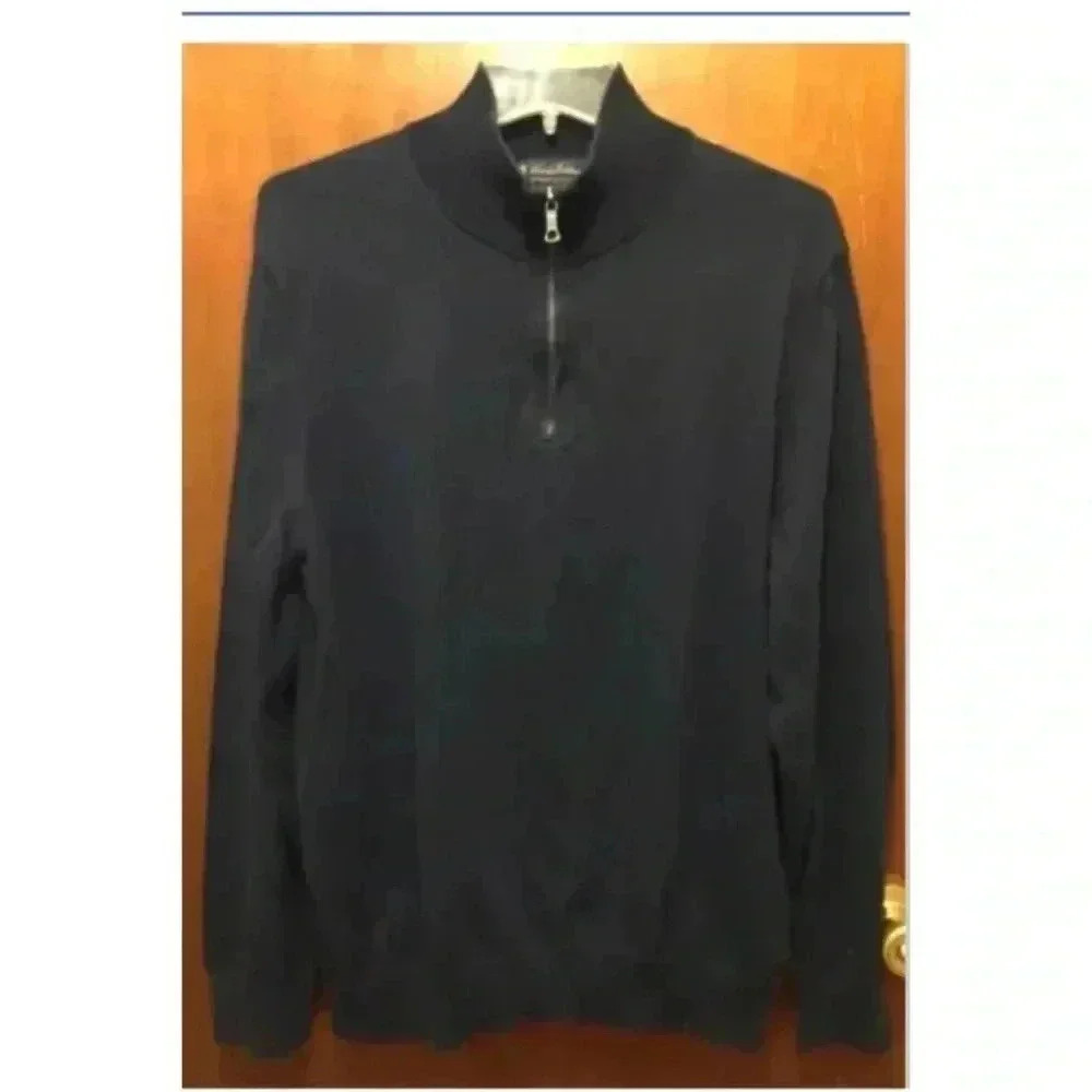 Men BROOKS BROTHERS Navy Blue 1/4 Zip Supima Cotton L/s Pullover Sweater XL EUC